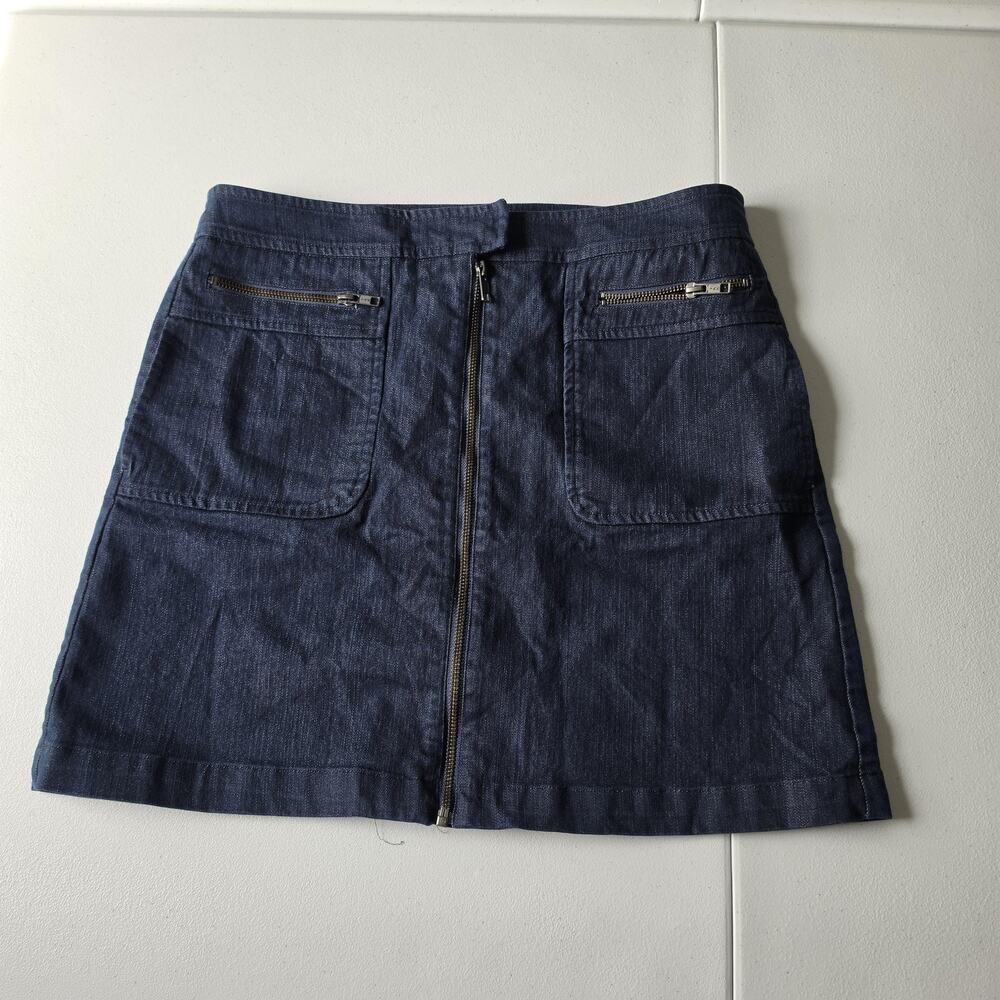 Theory Skirt Womens 6 Blue Denim Mini Zip Front Utility Pockets Stretch